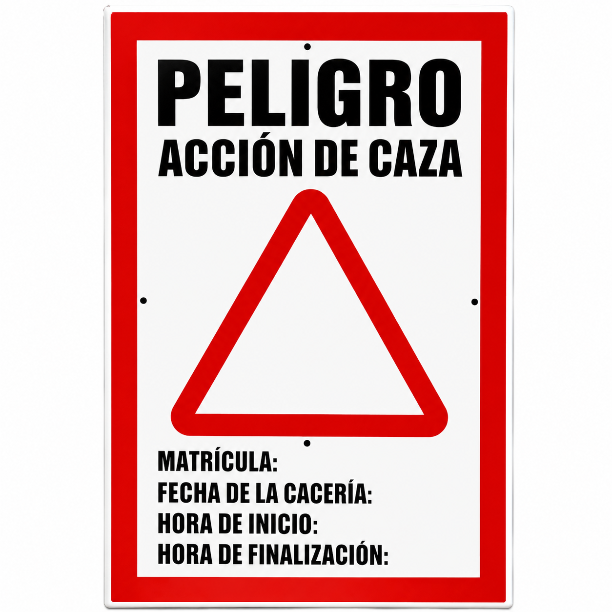 Tablilla Peligro Acción de Caza Castilla-La Mancha 50x33 cm
