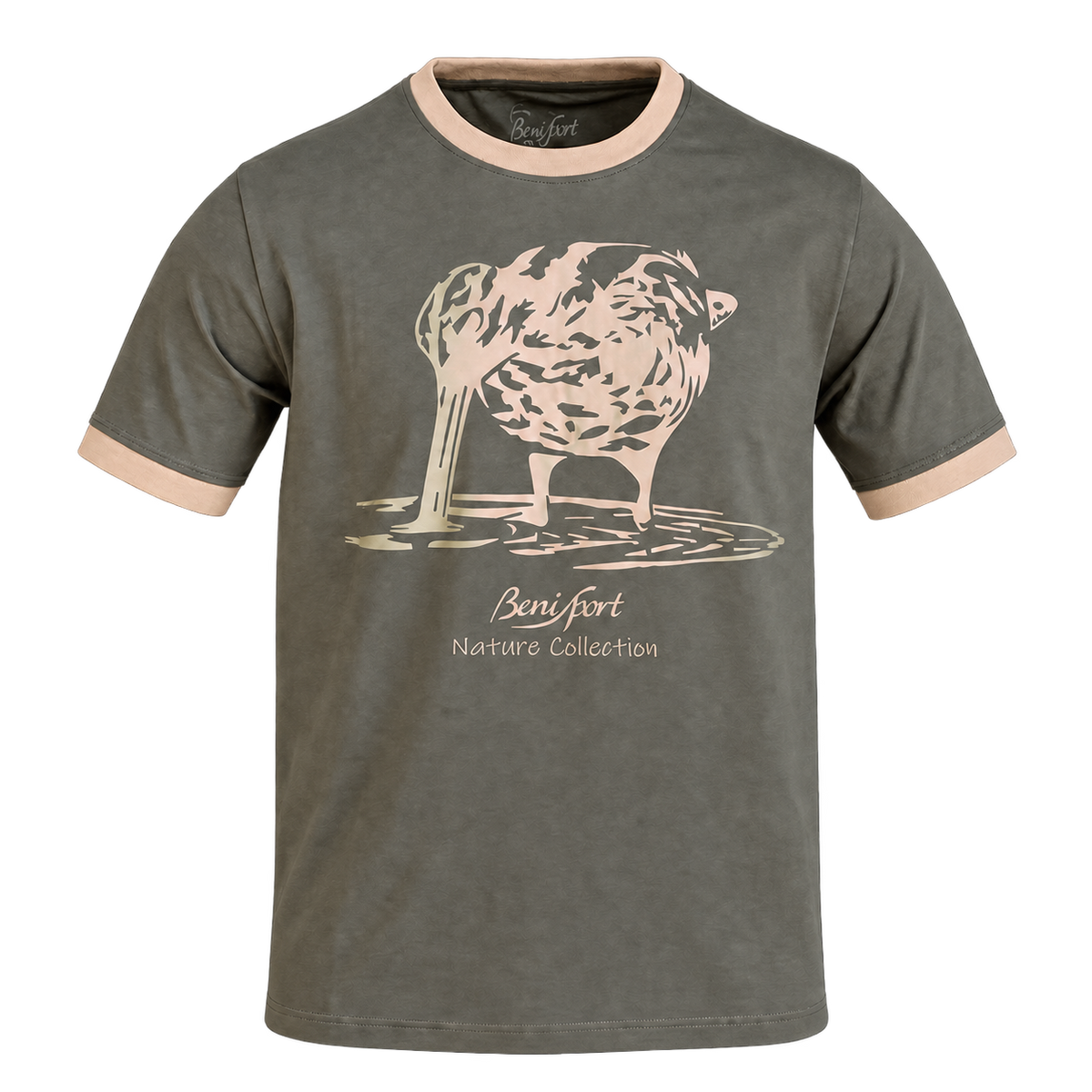 Camiseta de caza Benisport Becada caqui de algodón, vista frontal