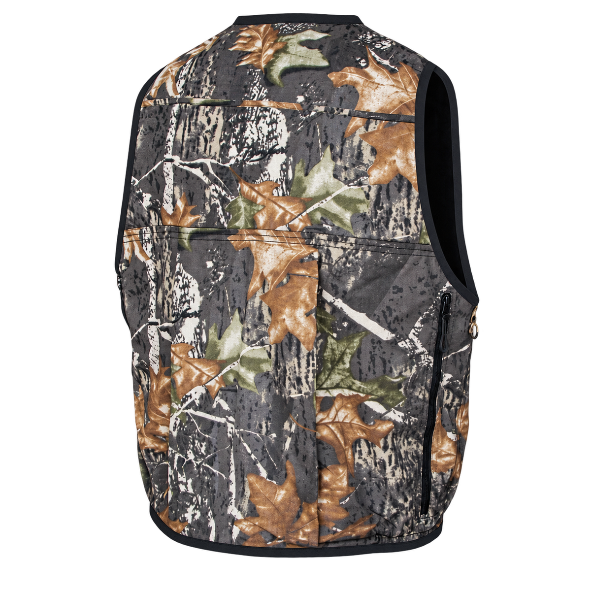 Chaleco de caza Benisport Selva de camuflaje, vista trasera con morral