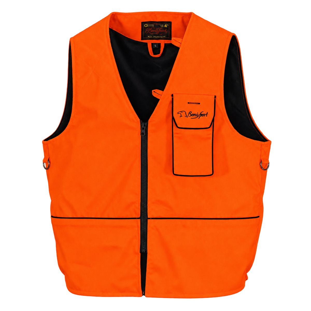 Chaleco de caza Benisport Ural naranja flúor, vista frontal