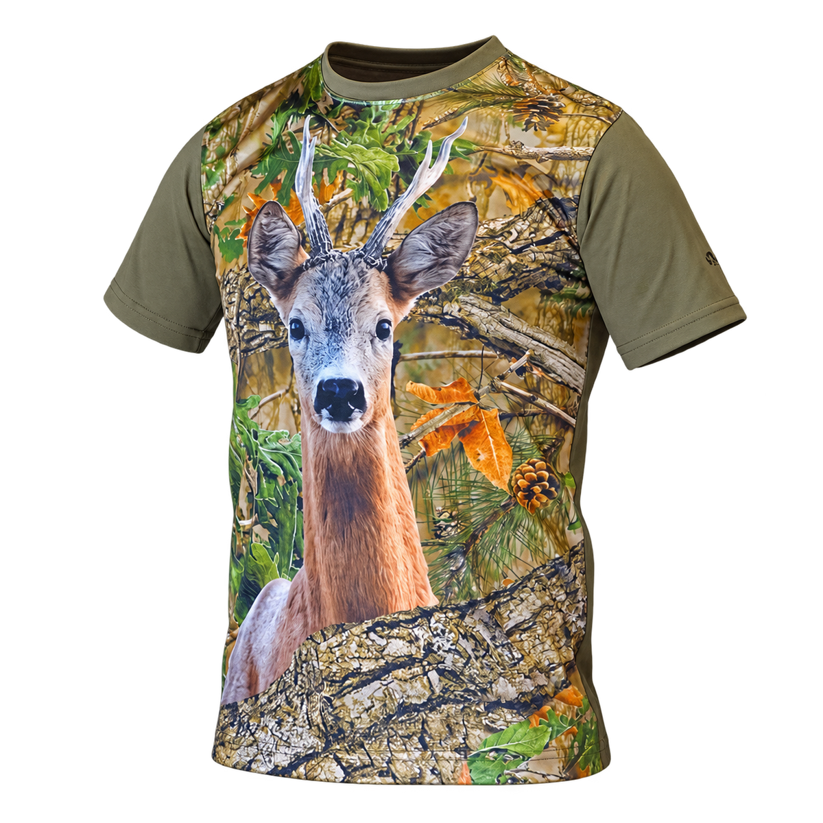 Camiseta de caza Benisport 3D Corzo camuflaje bosque, vista frontal