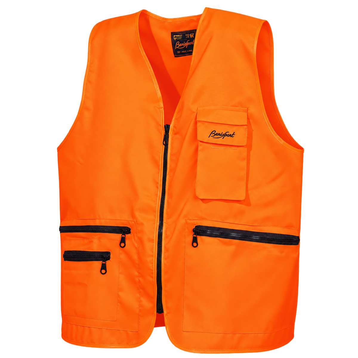 Chaleco de caza Benisport Basic Line naranja flúor, vista frontal