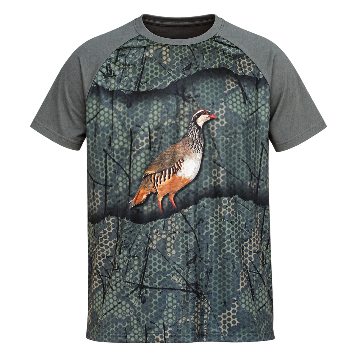 Camiseta de caza Benisport Forest-Print 3D Perdiz, vista frontal