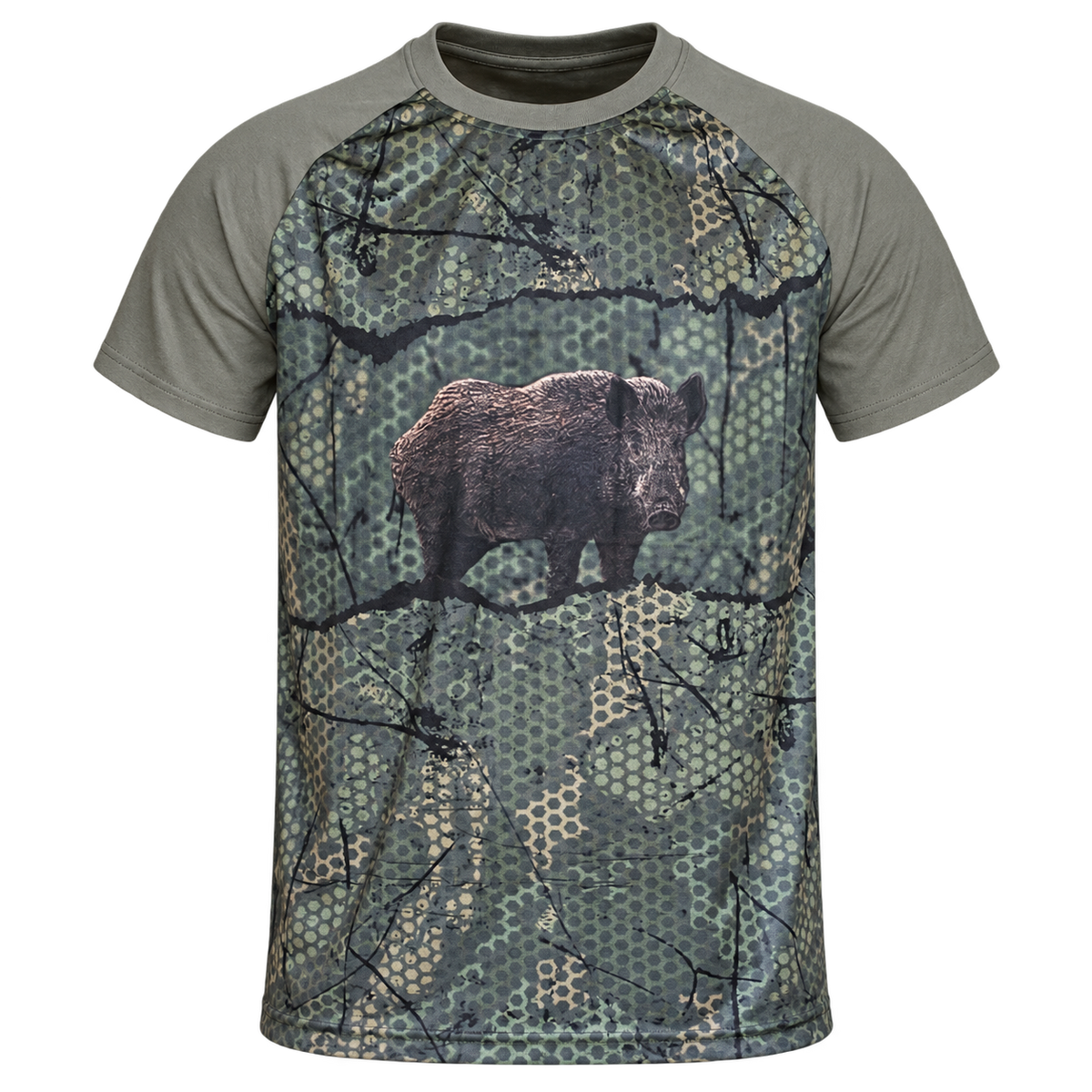 Camiseta de caza Benisport Forest-Print 3D Jabalí, vista frontal