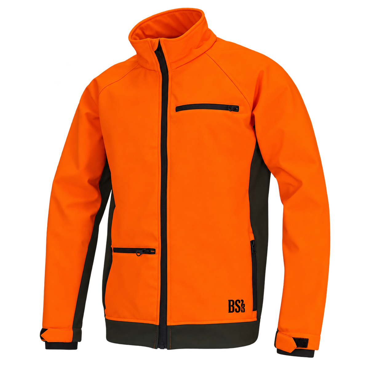 Chaqueta softshell Benisport Norway naranja flúor con paneles caqui oscuros y puños ajustables