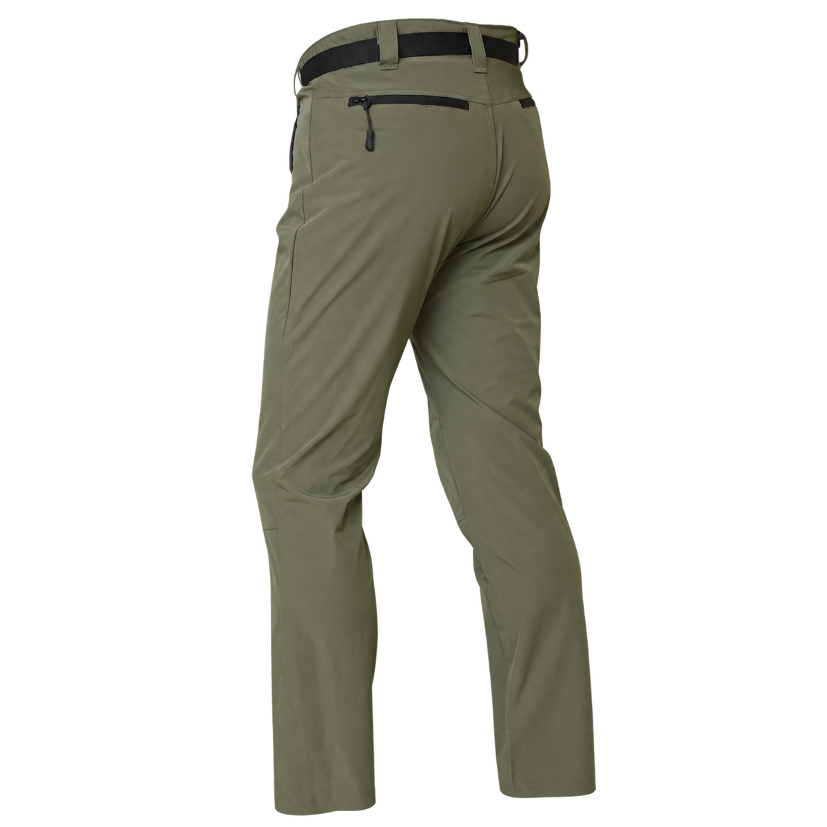 Vista trasera del pantalón ligero de verano Benisport caqui con cinturón extraíble negro