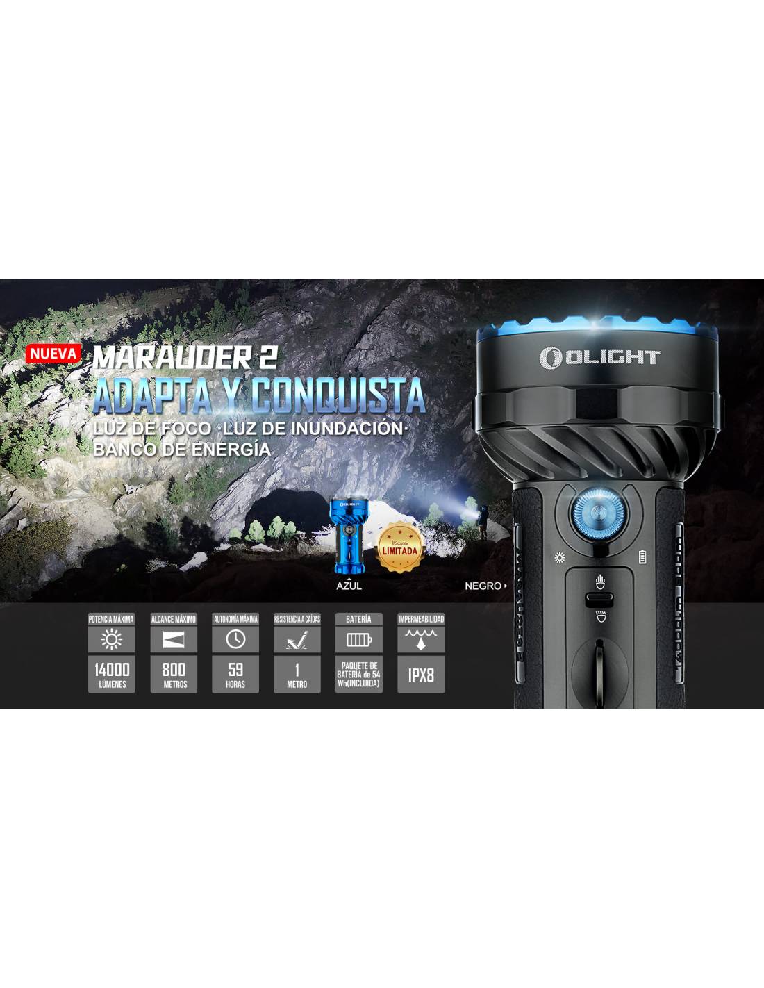 Linterna dual Olight Marauder 2 14000 lúmenes