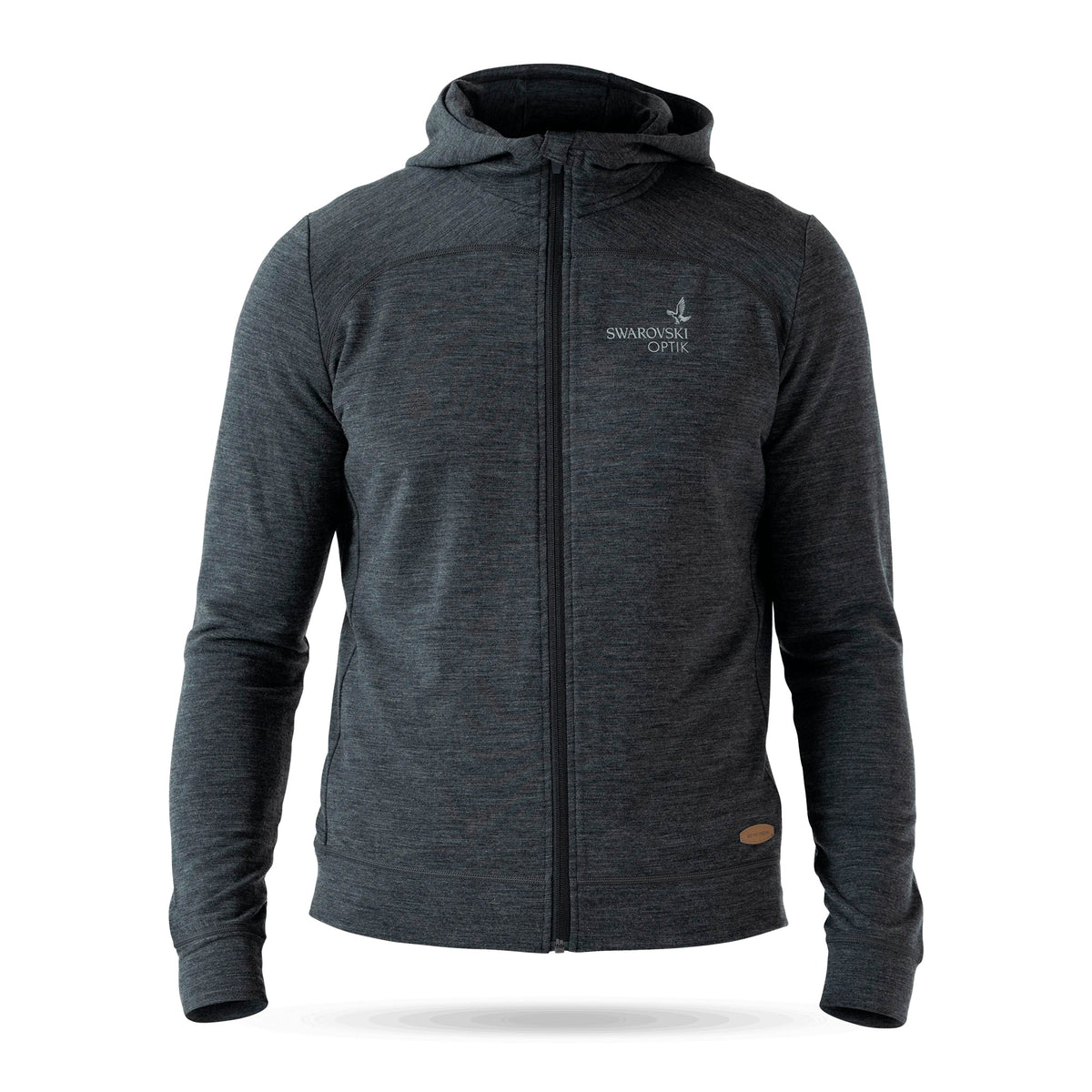 Sudadera de merino Swarovski Optik MH para hombre en gris antracita, vista frontal con capucha y cremallera