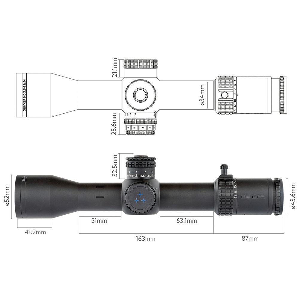 Visor Delta Optical Stryker HD 3.5-21×44 con retícula DPRC-1 o DLR-1