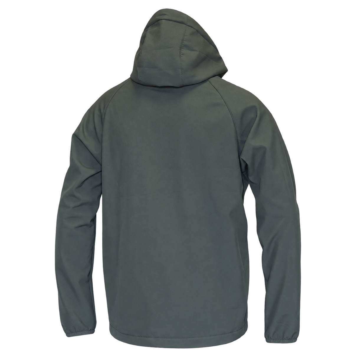 Vista trasera de la chaqueta Benisport Badama caqui con espalda softshell lisa y capucha desmontable