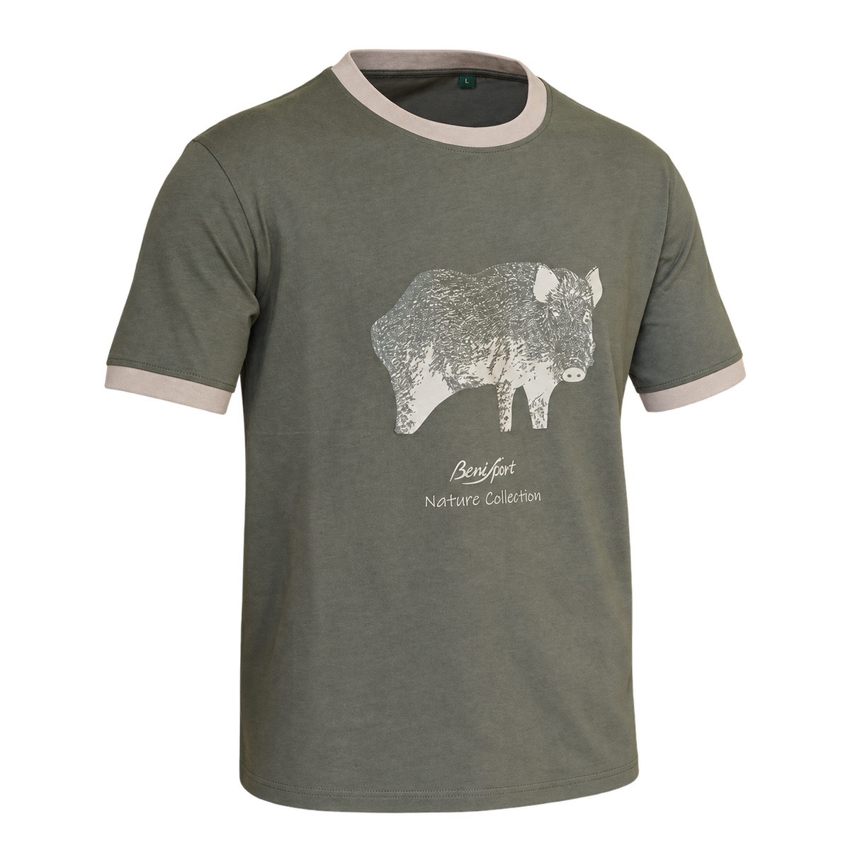 Camiseta de caza Benisport Jabalí caqui de algodón, vista frontal