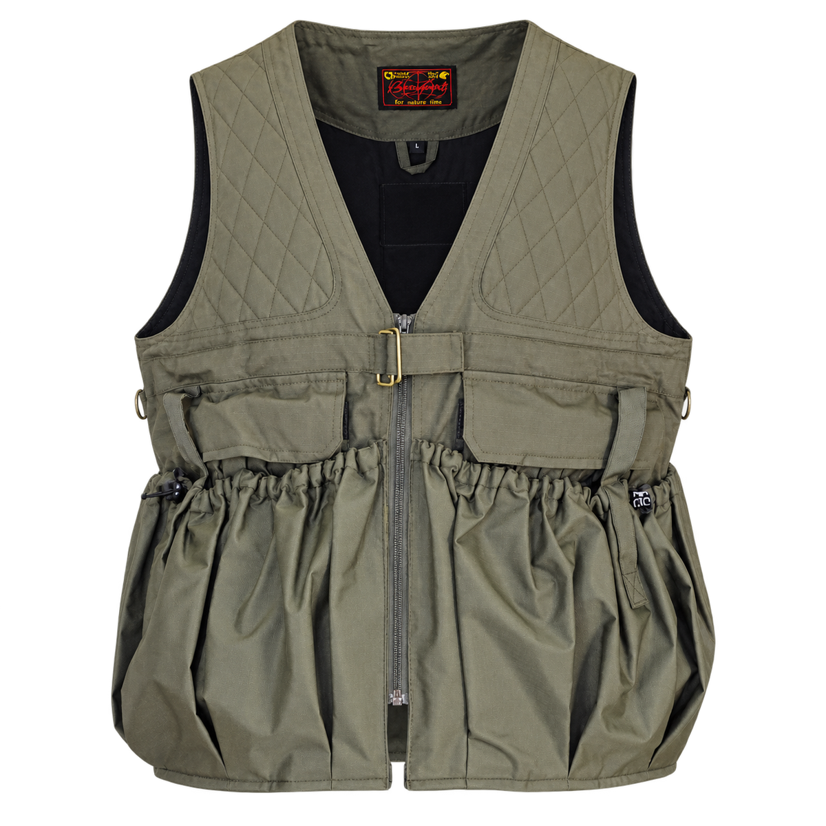 Chaleco de caza Benisport Champion caqui, vista frontal con saco perimetral