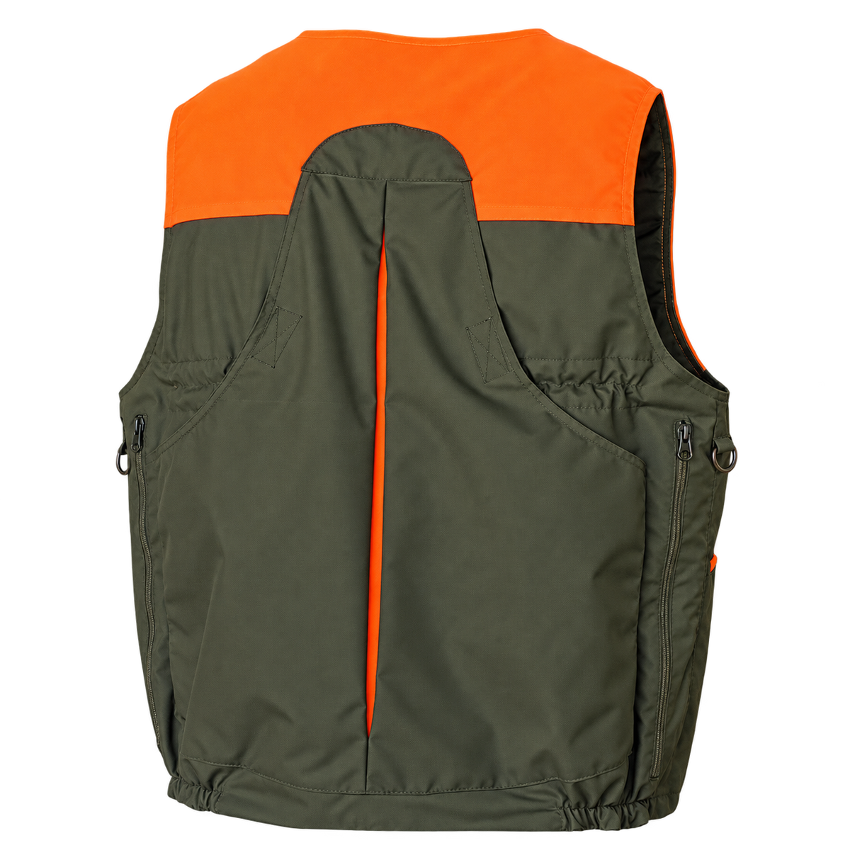 Chaleco de caza Benisport Iron caqui y naranja, vista trasera