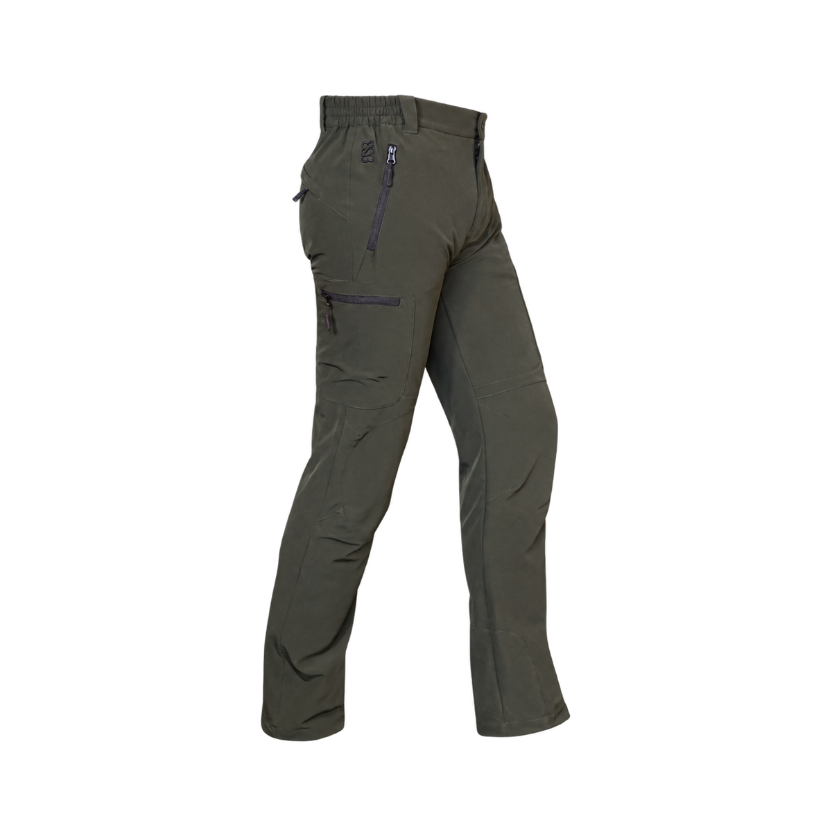 Pantalón elástico Benisport Congo verde caqui oscuro con bolsillos de cremallera negros, vista frontal