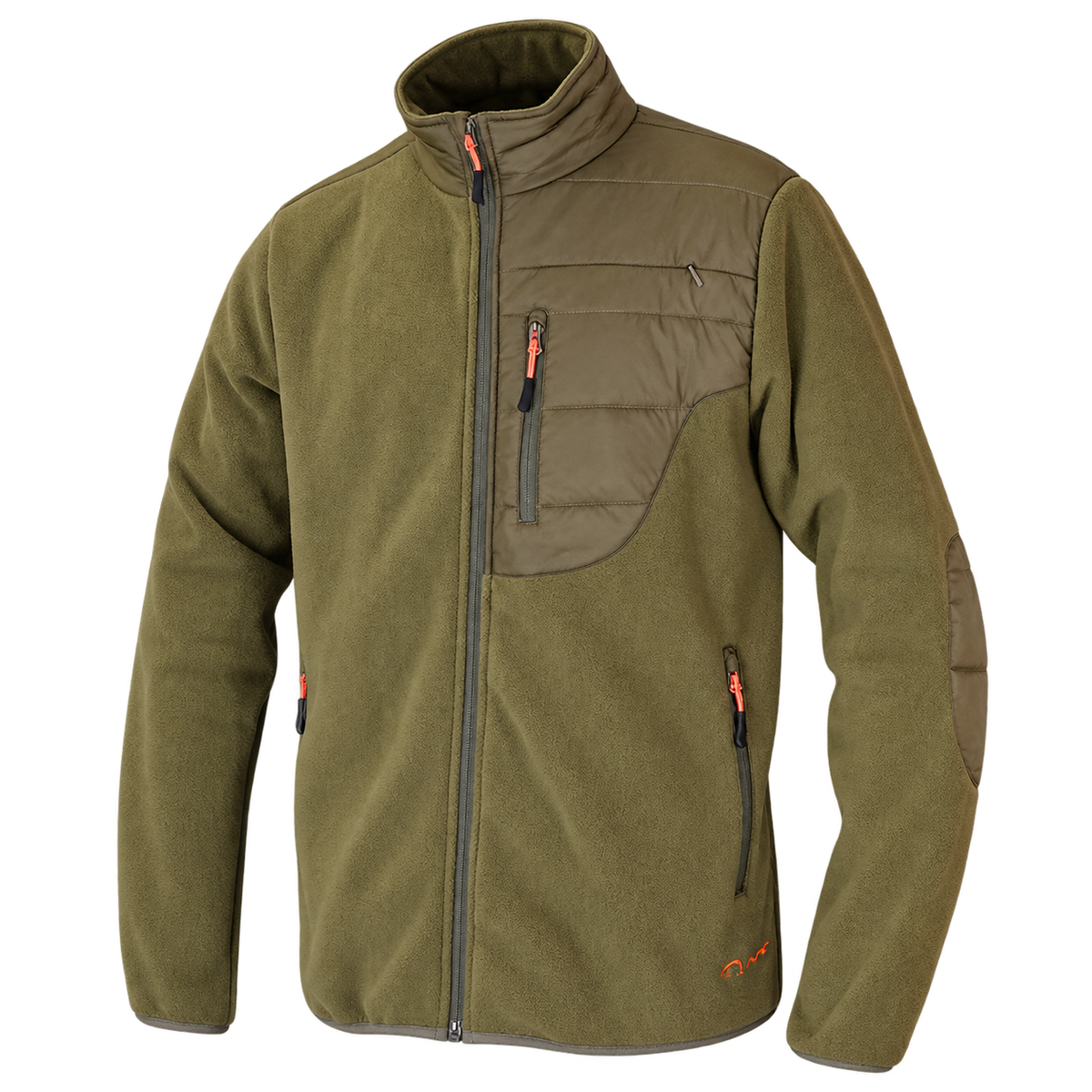 Chaqueta polar Benisport Croscat verde caqui con paneles acolchados y tiradores naranjas