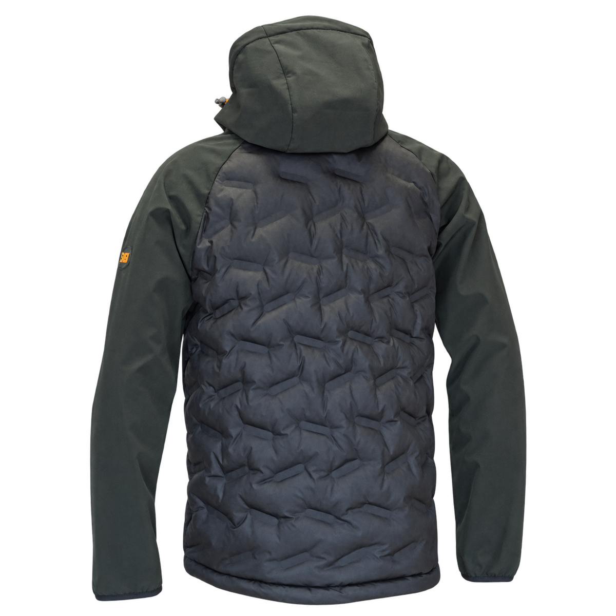Vista trasera de la chaqueta Benisport Elbrus caqui oscuro con espalda acolchada y capucha