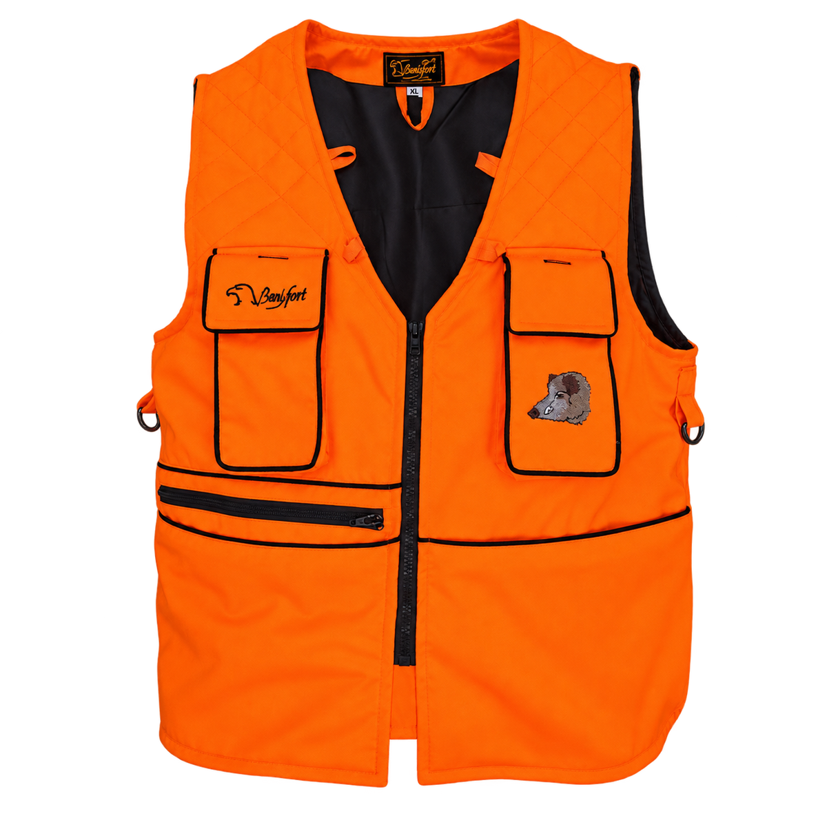 Chaleco de caza Benisport Batida naranja flúor, vista frontal
