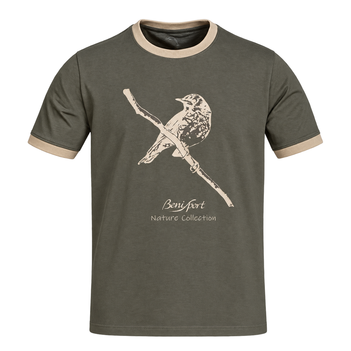 Camiseta de caza Benisport Zorzal caqui de algodón, vista frontal