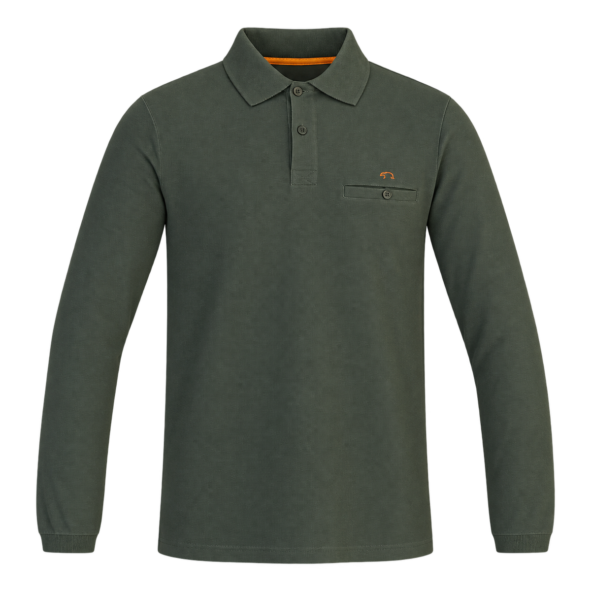 Polo de caza Benisport Menta caqui de manga larga, vista frontal