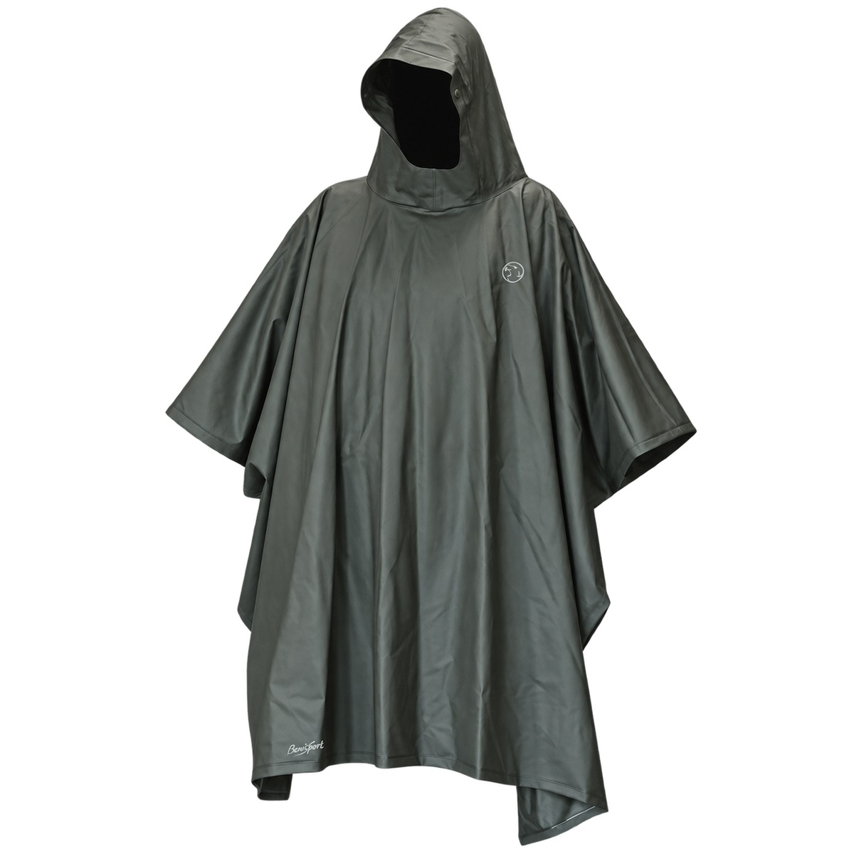 Poncho impermeable Benisport Berning caqui con capucha, vista frontal