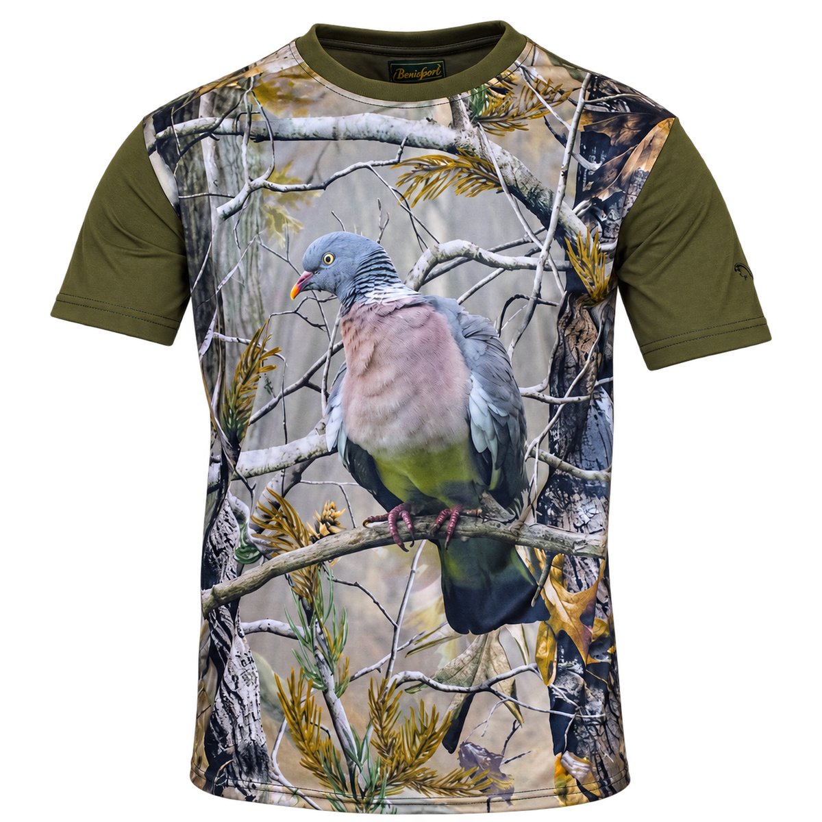 Camiseta de caza Benisport 3D Paloma camuflaje bosque, vista frontal