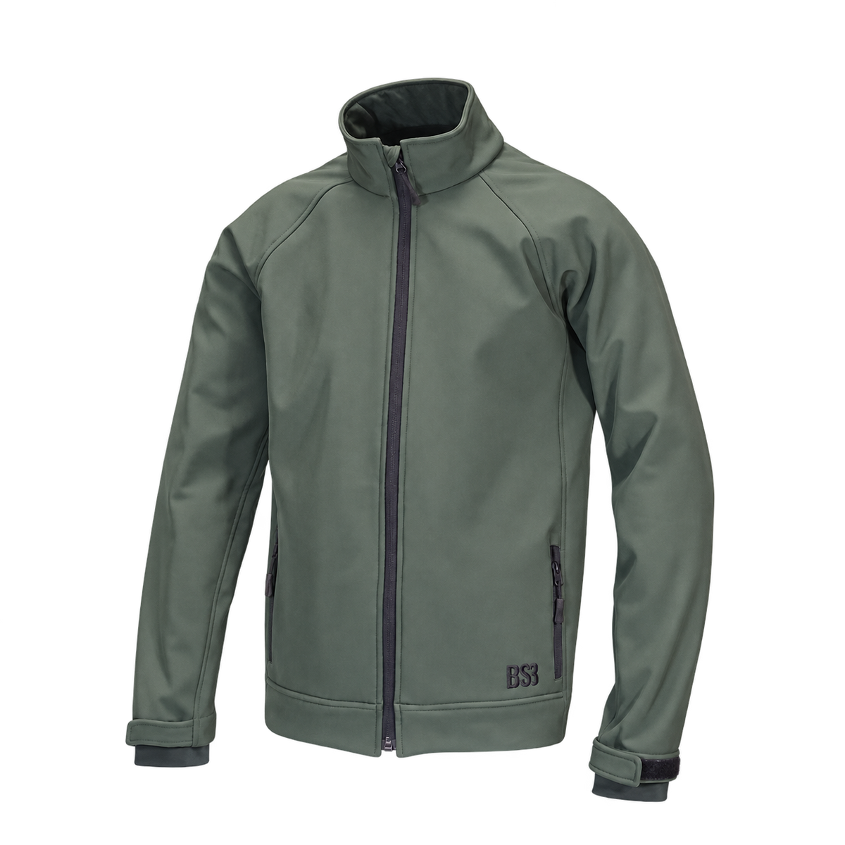 Chaqueta softshell Benisport Javalambre verde caqui con cremallera frontal y puños ajustables