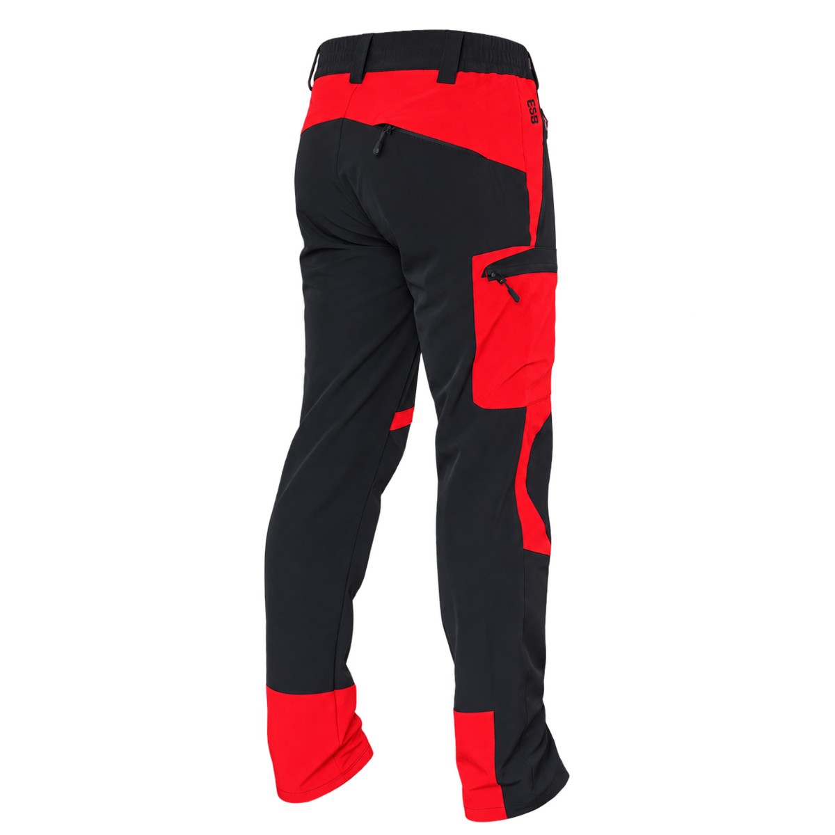 Vista trasera del pantalón Benisport Liena negro y rojo con cintura elástica y bolsillo lateral