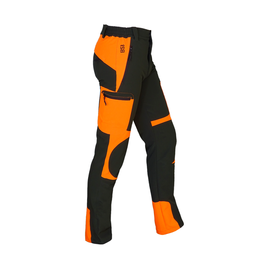 Pantalón elástico Benisport Obi caqui oscuro y naranja flúor, vista frontal