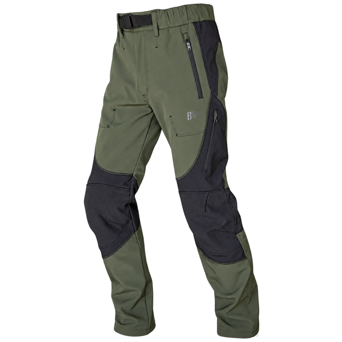 Pantalón softshell Benisport caqui y negro con cinturón, vista frontal