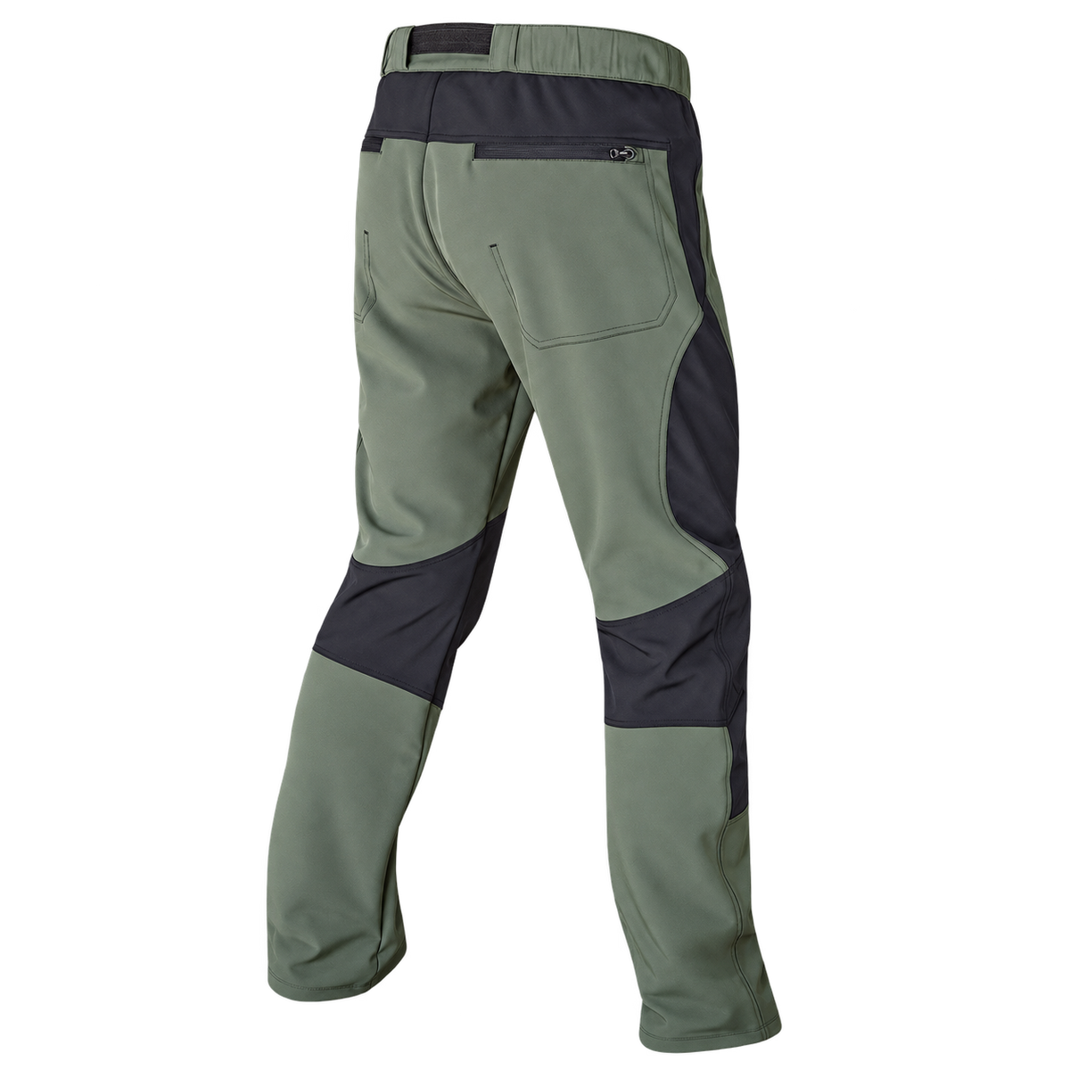 Pantalón softshell Benisport caqui y negro con cinturón, vista trasera