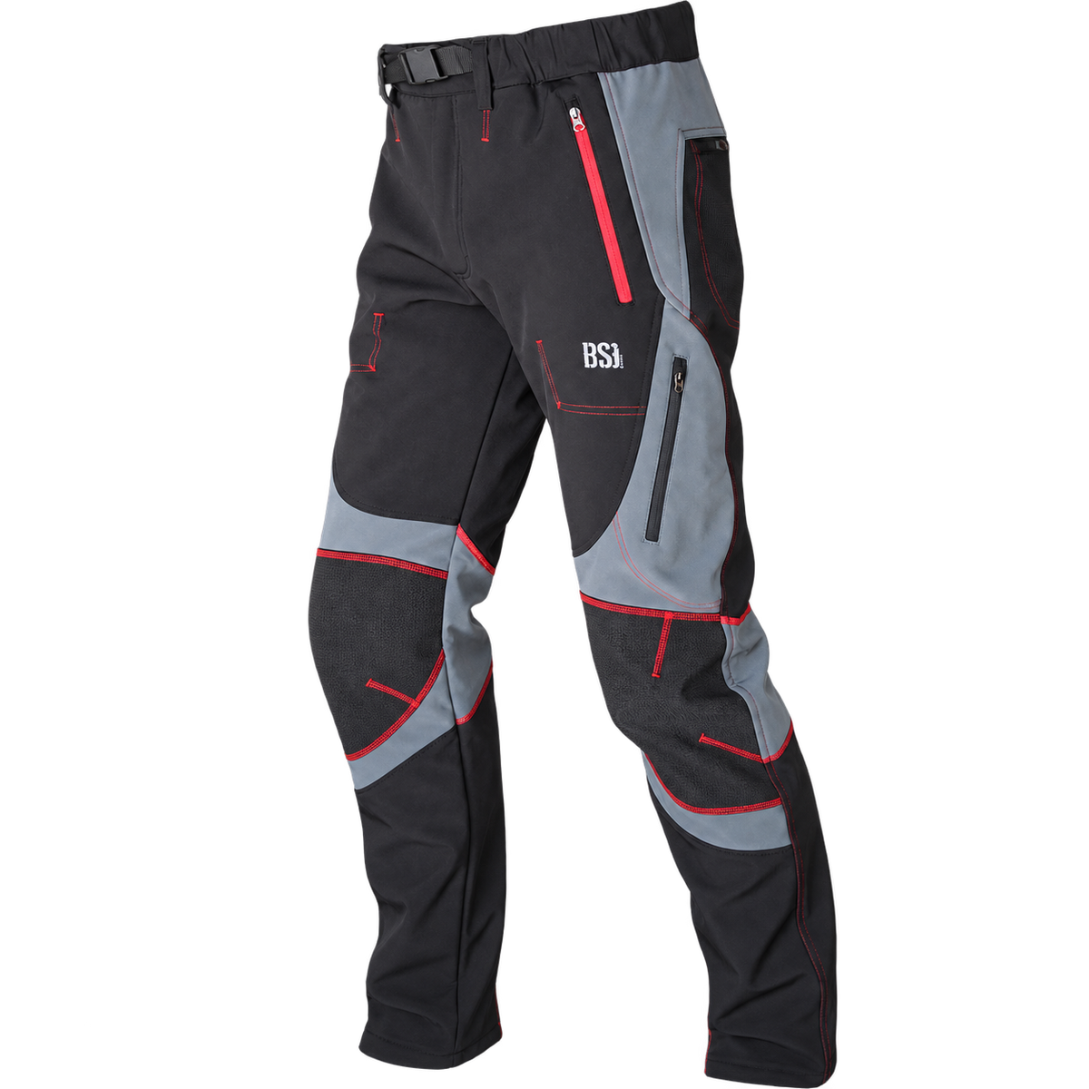 Pantalón softshell Benisport gris y negro con cinturón, vista frontal