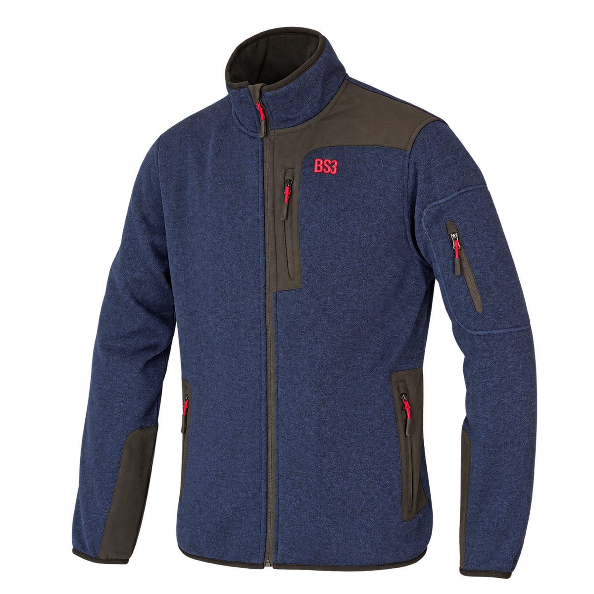 Chaqueta de punto Benisport Teneguía azul marino con paneles oscuros y cremalleras rojas