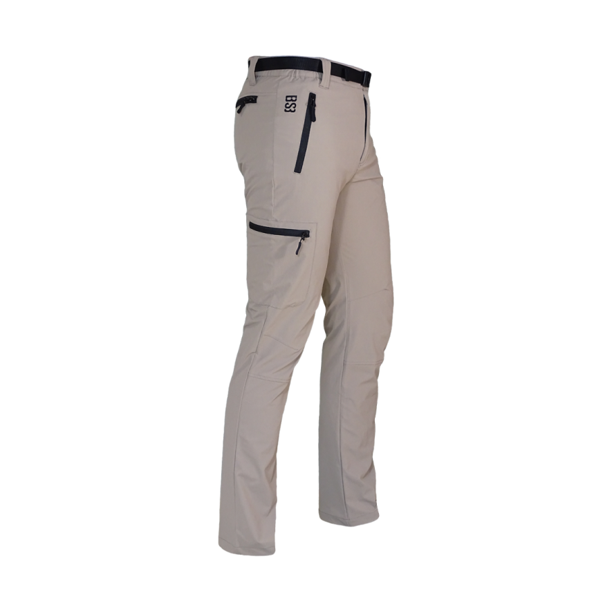 Pantalón de verano Benisport Topo beige con cinturón negro y bolsillos de cremallera