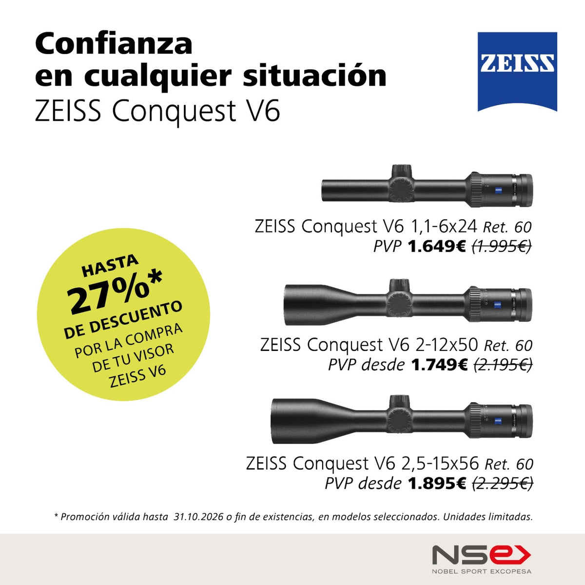 Visor ZEISS Conquest V6 para caza y larga distancia